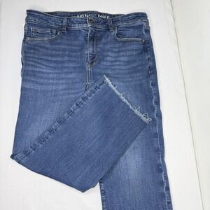 American Eagle Kick Boot Crop Jeans Womens 12 Short Raw Hem Cotton Stretch
